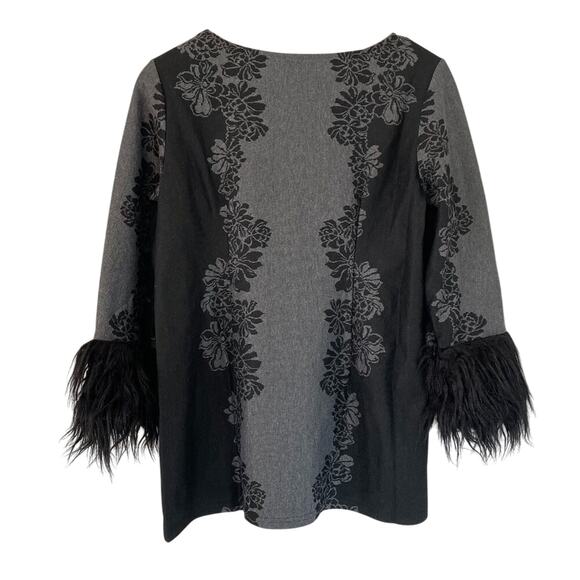 NWT, Melissa Paige Floral Gray, Black Sweater, Penny Lane Style Cuffs/Fur, M - Picture 3 of 14